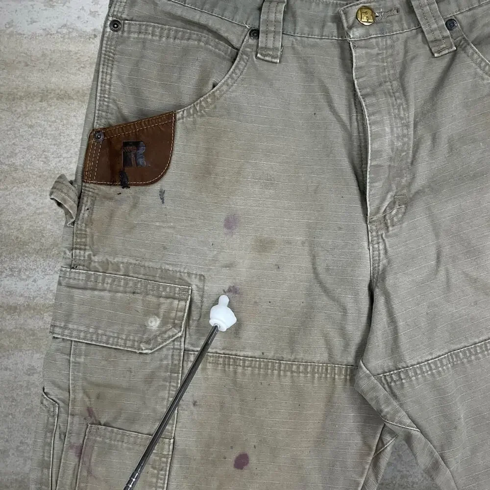 Vintage 90s Wrangler Riggs Carpenter Pants 32x32 Baggy Wide Leg Chocolate Brown - Picture 12 of 13